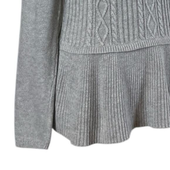 Talbots Sweater Peplum Crew Neck Cable Knit Light Gray Women’s Size Large - Picture 9 of 12